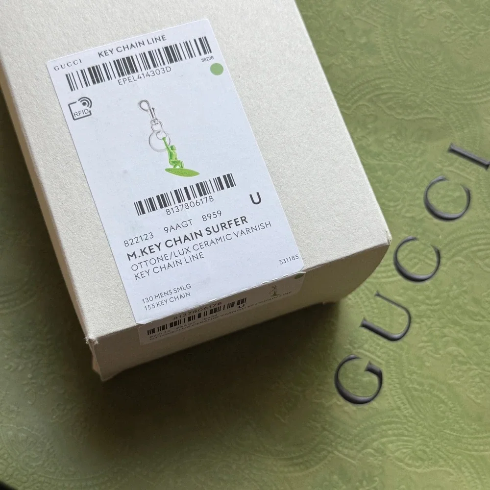 Gucci Green Surfer Keychain Ceramic Varnish Ottone Silver Hardware 822123